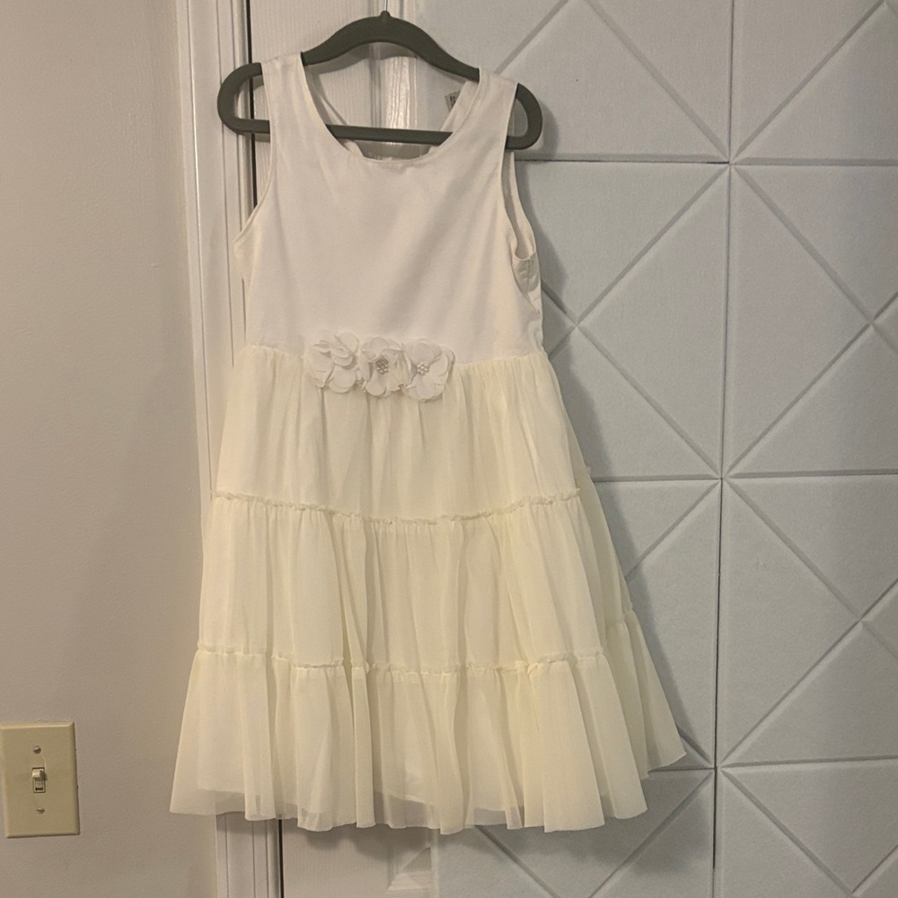 Charming Cream Kids Dress with Floral Detail